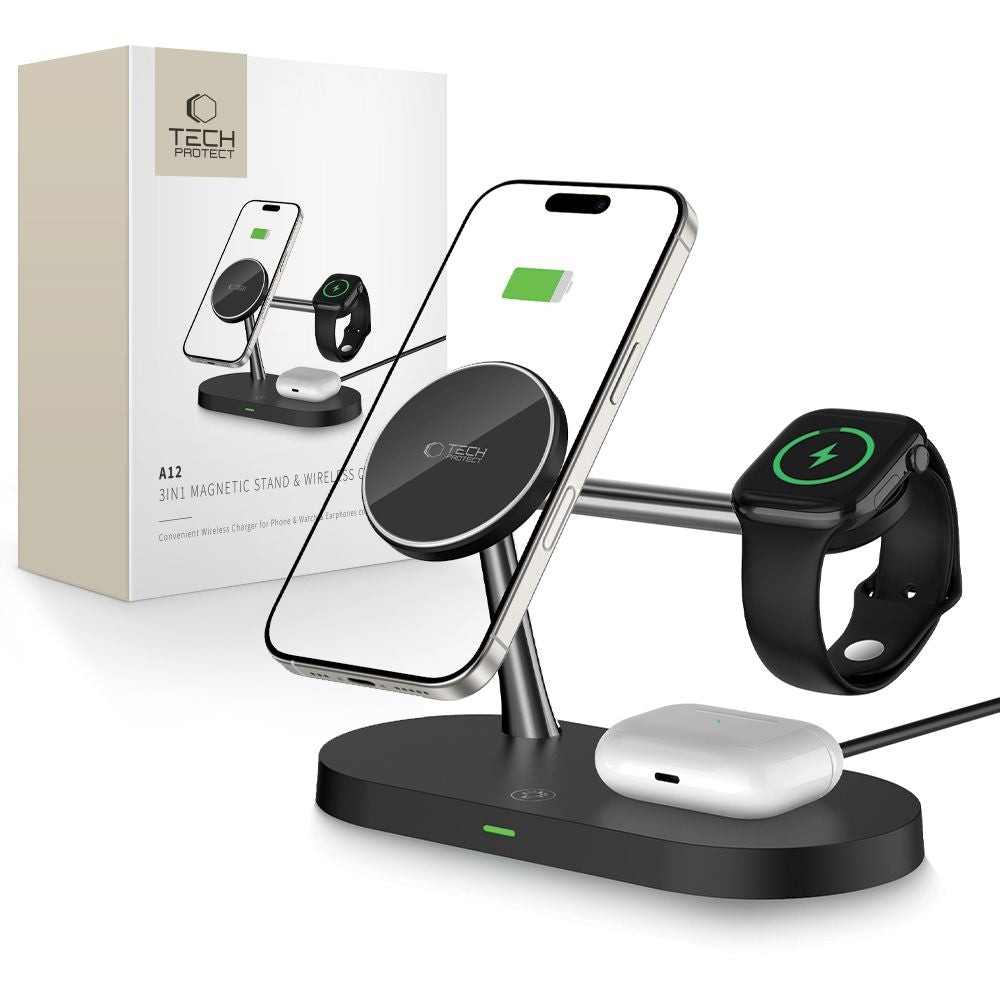 Tech-Protect A12 3in1 MagSafe induktīvais lādētājs viedtālrunim/austiņām/viedpulkstenim