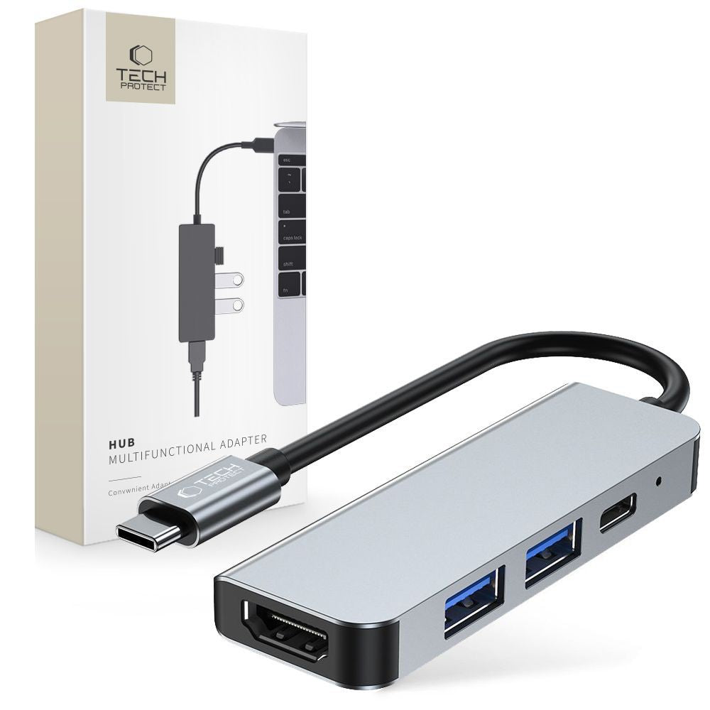 Centrmezgls Tech-Protect V2 4in1 USB-C - USB-A 3.0 / USB-A 2.0 / USB-C / HDMI - pelēks