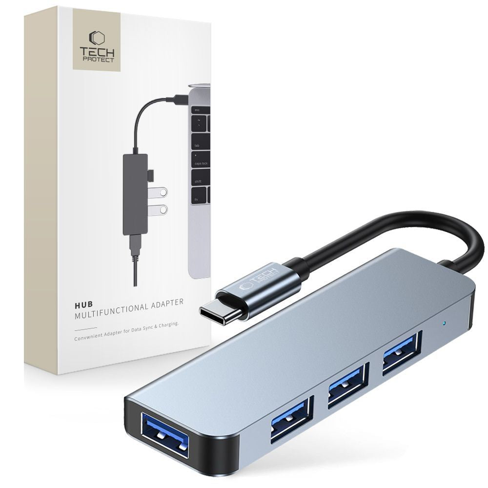 Centrmezgls Tech-Protect V1 4in1 USB-C - 3x USB-A 2.0 / USB-A 3.0 - pelēks