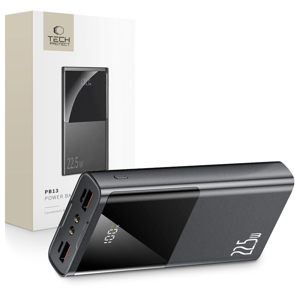 Powerbank Tech-Protect PB13 20000mAh 22.5W 2x USB-A / USB-C / Lightning ar USB-C / USB-A kabeli - pelēks