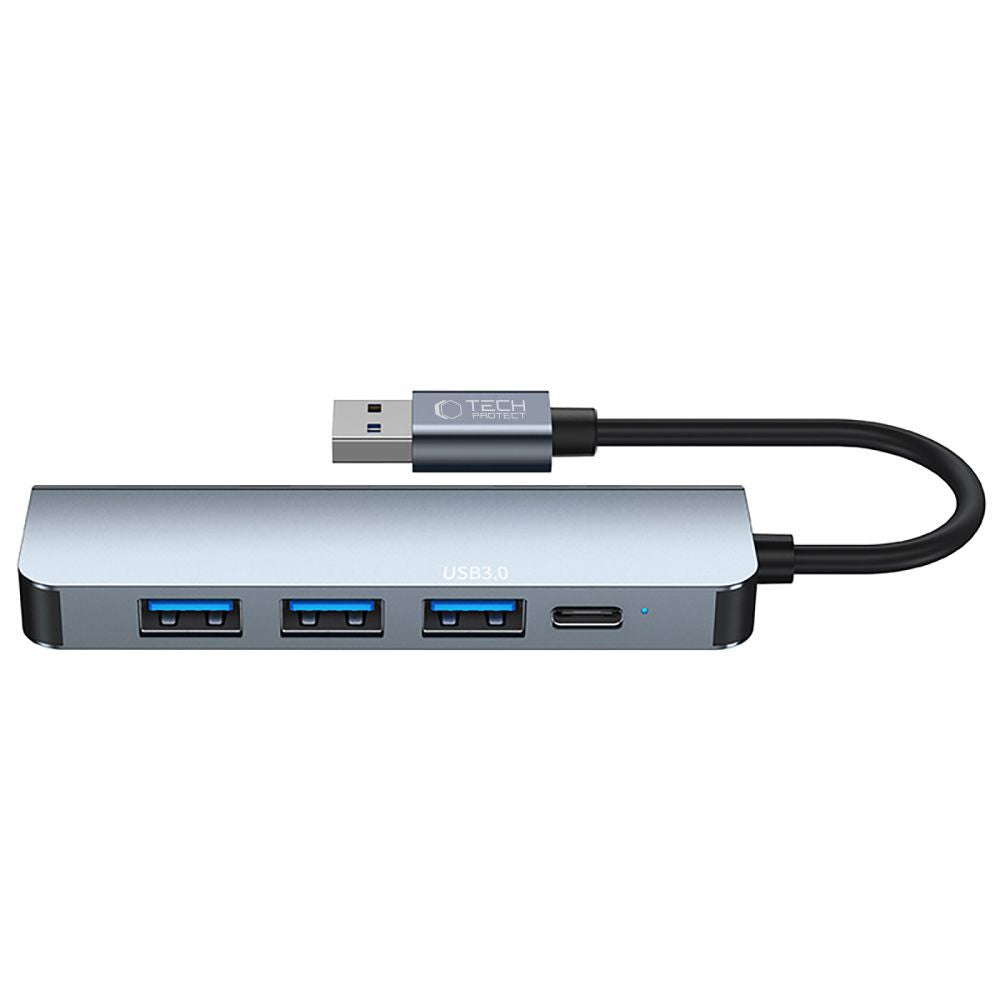Centrmezgls Tech-Protect V0 5in1 USB-A - USB-A 3.0 / 3x USB-A 2.0 / USB-C - pelēks