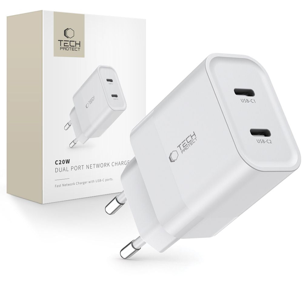 Tech-Protect C20W lādētājs 2x USB-C PD 20W