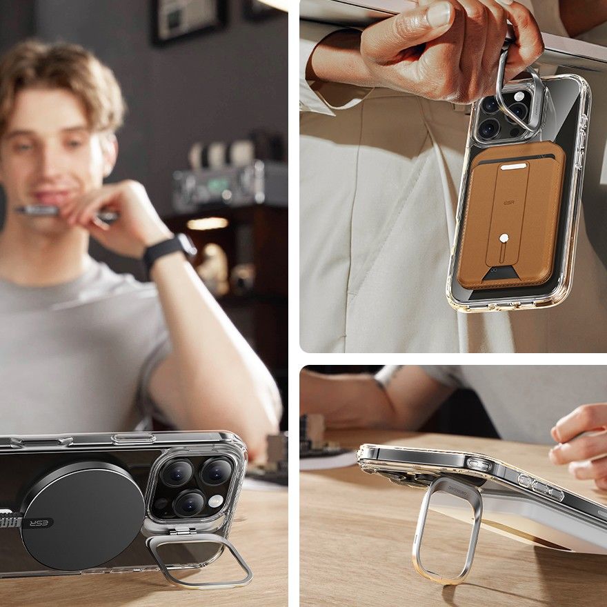 ESR Classic Hybrid Kickstand Halolock MagSafe Case Set with Stand + Tempered Glass for iPhone 16 Pro - Clear