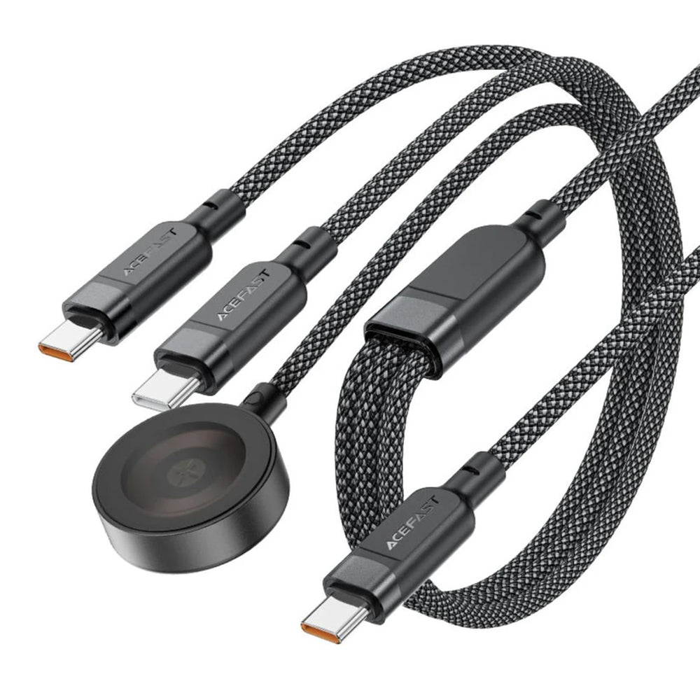 Acefast C6-11 USB-C 3in1 kabelis - 2x USB-C / Qi 480Mb/s 100W 1.2m - melns